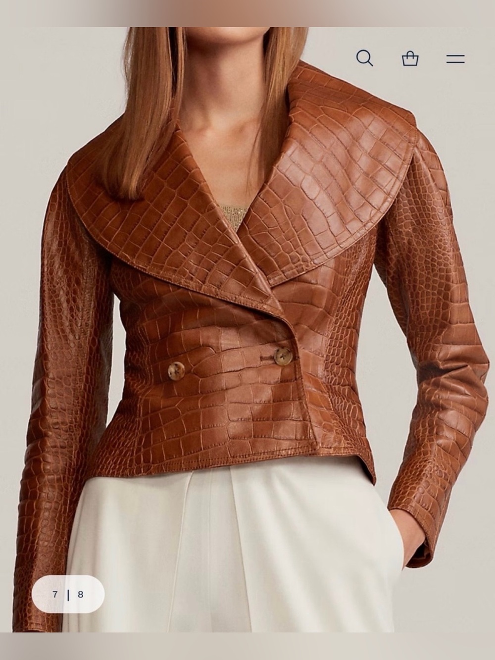 RALPH LAUREN COLLECTION BREANNA CROCODILE LEATHER JACKET IN TOFFEE - Picture 3 of 15